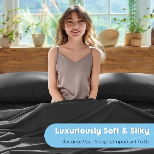 SONORO KATE 100% Egyptian Cotton Sheets Set - 1000 High Thread Count, Luxury 5-Star Hotel Sateen Bed Sheets, Soft, Breathable Long Staple Sheets, Fit up to 16" - 4 PC (Black,Queen)