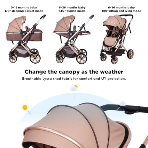 Baby Stroller Newborn Foldable Pushchair with Adjustable Canopy Folding High Landscape Infant Carriage, Anti-Shock Toddler Pushchair