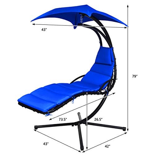 Giantex Hanging Chaise Lounger Chair, Arc Stand Porch Swing Chair w/Canopy, Cushion Built-in Pillow, Outdoor Freestanding Swing Hammock Chair for Patio Poolside Backyard Garden (Navy)