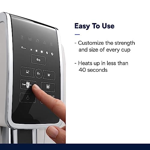 De'Longhi Dinamica Espresso Machine, White - Automatic Bean-to-Cup Brewing, Built-In Steel Burr Grinder & Manual Frother - One-Touch Hot & Iced Coffee - Easy Cleanup