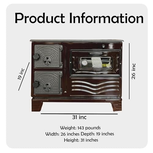 Cast Iron Decorative Oven Stove – Brick Interior, Rustic Ambiance & Light Baking Use – Vintage Style Indoor Fireplace Accessory – Made in Turkiye (Brown)