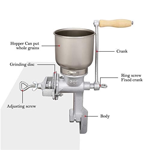 GOTOTOP Hand Crank Grain Mill Grain Grinder Machine Corn Nut Flour Mill Kitchen Tool Equipment for Wheat Nuts Food Seeds with Table Clamp 12.6 x 16.9inch