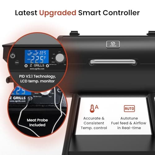 Z GRILLS ZPG 550B2 Wood Pellet Smoker, 8 in 1 BBQ Grill with Latest PID Technology LCD Controller, Auto Temperature Control, Meat Probe, 553 sq in Black