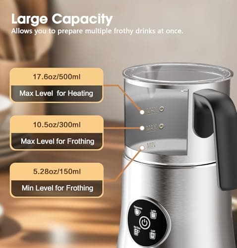 Milk Frother, 4 in 1 Milk Frother and Steamer, Automatic Warm and Cold Foam Maker, Hot Chocolate Maker, Electric Frother for Coffee, Cappuccino, Latte, Choc, BPA Free, Silver