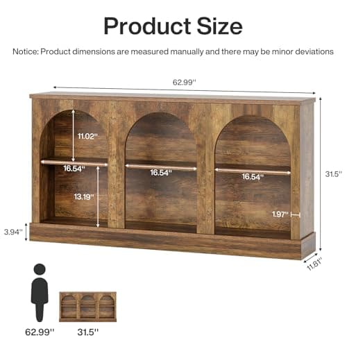 Tribesigns Farmhouse Console Table, 63-Inch Long Entryway Table with 3 Tier Storage, Wooden Rectangular Sofa Table Behind The Couch for Entrance, Hallway, Living Room, Brown