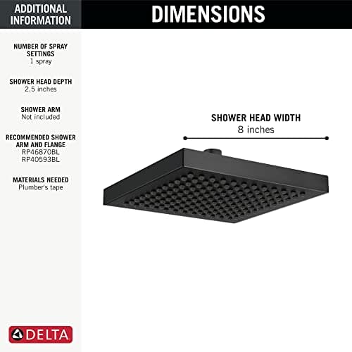 Delta RP50841 2.5 GPM 8" Wide Single Function Shower Head - - Matte Black