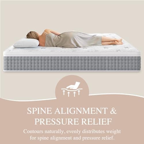Sleepmax Queen Mattress 14 Inch - Hotel-Collection Hybrid Mattress Extra Lumbar & Hip Support - Deep Sleep Bed in a Box Pain Relief - Fiberglass-Free, CertiPUR-US Certified, 365-Night Trial
