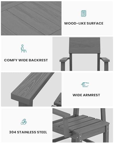 SERWALL HDPE Outdoor Dining Set, Patio Table and Chairs Set All Weather Patio Dining Set for 4, 5-Piece Patio Dining Furniture for Deck, Garden, Backyard, Gray