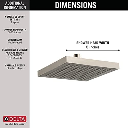 Delta Faucet Single-Spray Touch-Clean Rain Shower Head, Stainless RP50841SS