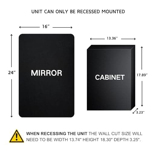 TEHOME Farmhouse Black Metal Framed Recessed Bathroom Medicine Cabinet with Beveled Mirror Rounded Rectangle Bathroom Medicine Cabinet 16x24 inch