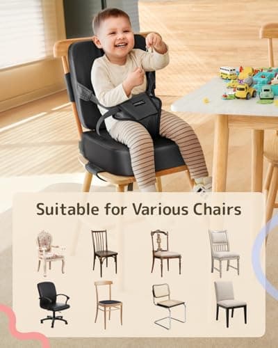 HOMEAL Booster Seat for Kitchen Chair, Breathable Toddler Booster Seat for Dining Table with Backrest and Adjustable Straps, Portable Travel Toddler Booster Seat, Dark Grey