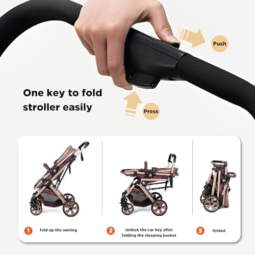 Baby Stroller Newborn Foldable Pushchair with Adjustable Canopy Folding High Landscape Infant Carriage, Anti-Shock Toddler Pushchair