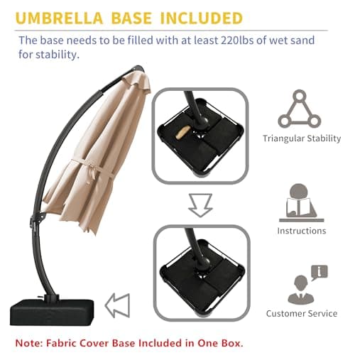 Kingdura 11ft Offset Cantilever Patio Umbrella with Base Included, Large Round Aluminum Outdoor Umbrella, 360° Rotation & Infinite Tilt, Heavy Duty Frame for Deck Pool Backyard, Beige