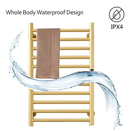 Gold Heated Towel Warmer Radiator Bathroom Accessories, Built-in Timer Temperature Control 10 Bars Electric Heated Towel Racks for Bathroom, Stainless Steel Towel Warmer Drying Rack, (Hardwired)