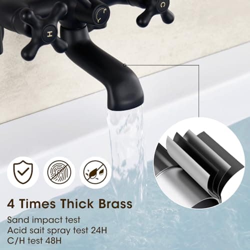 Wall Mount Tub Faucet with Hand Shower 3 to 10in Center Vintage Matte Black Wall Mount Tub Filler Bathtub Faucet Set with Shower Diverter with Valve 8 in Center
