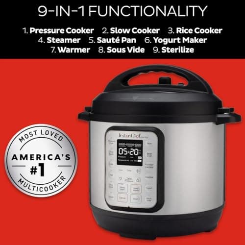 Instant Pot Duo Plus 9-in-1 Multicooker, Pressure Cooker, Slow Cook, Rice Maker, Steamer, Sauté, Yogurt, Warmer & Sterilizer, Includes App With Over 800 Recipes, Stainless Steel, 6 Quarts