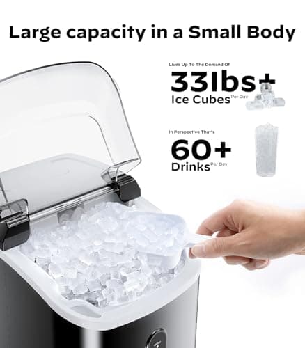 Nugget Ice Maker Countertop, Silonn Chewable Pellet Ice Machine with Self-Cleanin Function, 33lbs/24H Portable Ice Makers for Home Kitchen Officce, Black