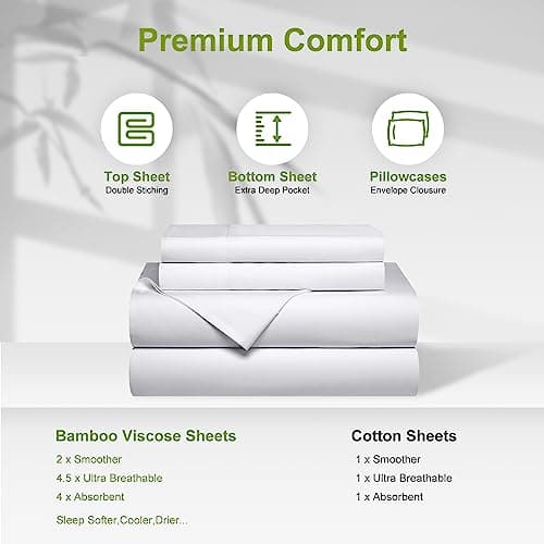 Ivellow Deep Pocket King Sheets, Rayon Derived from Bamboo, Extra Deep Pocket up to 18"-24", Hotel Luxury Cooling Sheets for King Size Bed, Silky Soft, Smooth, Breathable Bed Sheets White