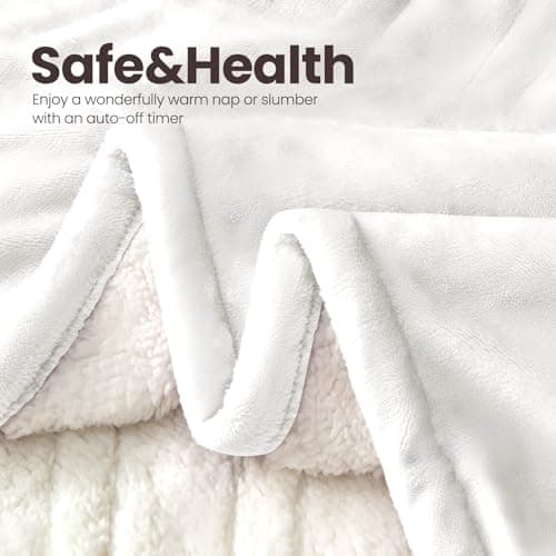Electric Heated Blanket, Flannel & Sherpa Fast Heating Soft Fleece Heated King Blanket 90"x100" with 6 Heating Levels & 10H Auto Off - White