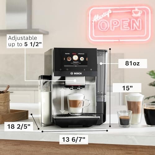 Bosch 800 Series Fully Automatic Espresso Machine – 36 Drinks with Coffee World, Cold Brew, Double Cup, Integrated Milk Container, Smart Features, in Stainless Steel