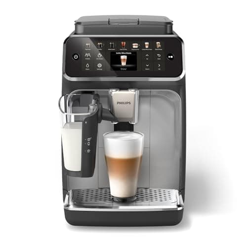 Philips 4400 Series Fully Automatic Espresso Machine – 12 Hot & Iced Coffees, Quick-to-Clean LatteGo Milk System, SilentBrew, QuickStart, Ceramic Grinder, Black Chrome (EP4444/90)