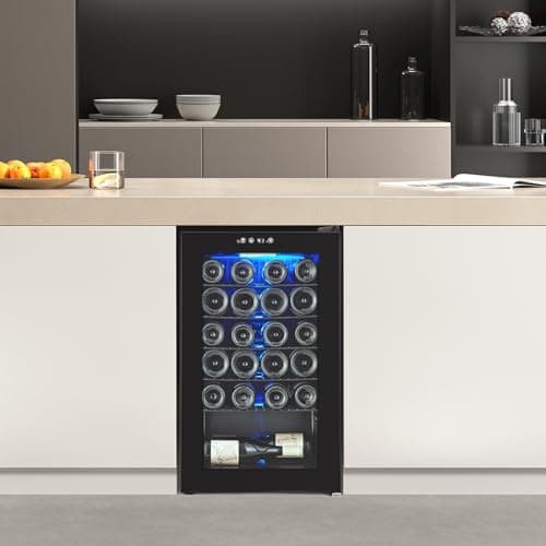 Garvee Wine Fridge 24 Bottle, Wine Cooler Refrigerator with 40~61°F Digital Temperature Control, Freestanding Wine Cellar for Red White Wine, Champagne, Beer with Blue Interior Light (24 Bottles)