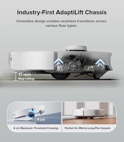 roborock Qrevo Edge Robot Vacuum and Mop, 18,500Pa Suction, Zero-Tangling, AdaptiLift Chassis, Al Obstacle Recognition, Hot Water Mop Washing & Dock Self Cleaning, Corner to Edge Deep Cleaning