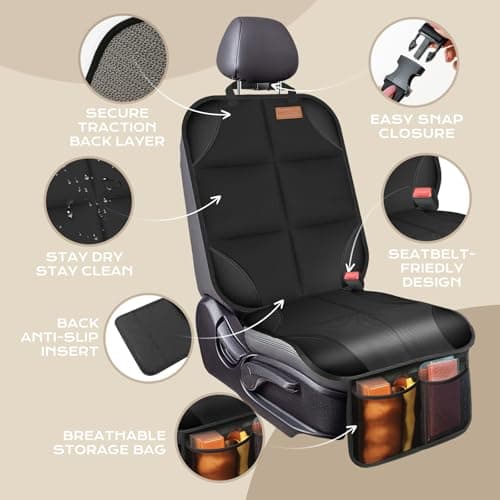 Car Seat Protector 2 Pack -1680D Fabric,with Thickest Padding car seat Cover,car seat Protector for Baby carseat,Non-Slip Backing, 2 Storage Pockets- Black
