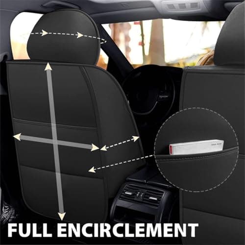 Car Seat Covers Full Set, Super Luxurious Heavy Duty Waterproof Leather Automotive Vehicle Cover for Cars SUV Pick-up Truck, Universal Non-Slip Seat Car Accessories (Black)