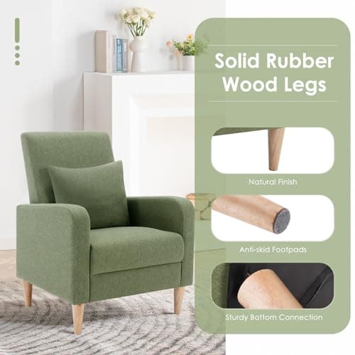 COLAMY Accent Living Room Chairs Set of 2, Upholstered Fabric Arm Chair Reading Side Chair with Back Pillow and Wood Legs, F-Green
