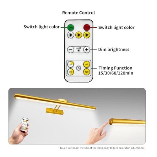 24.4" Wireless Picture Lights, Rechargeable Battery Art Display Light with Remote Control, Dimmable/Timer Off Dartboard Light, 3 Lighting Modes Full Metal Painting Display Lights (Gold-1Pack)