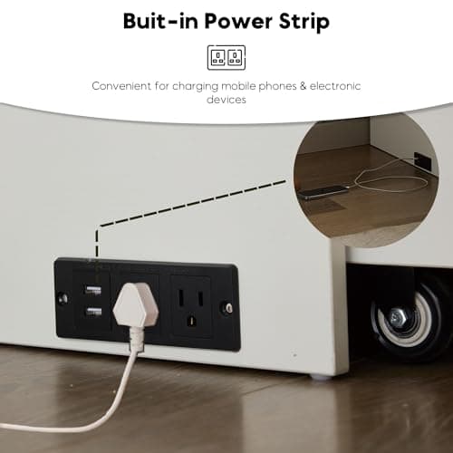 Queen Size Murphy Bed Cabinet with Charging Station & Storage Drawer, Wall-Mounted Tri-Fold Mattress Space Saver for Bedroom, Living Room, Office - White