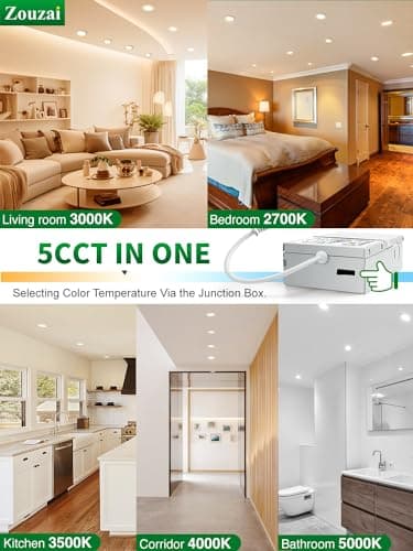 zouzai 24 Pack 6 Inch Ultra-Thin LED Recessed Ceiling Light with Junction Box 5CCT Adjustable Dimmable Can-Killer Downlight - ETL and Energy Star Certified (24 Pack,5CCT, 6 Inch)