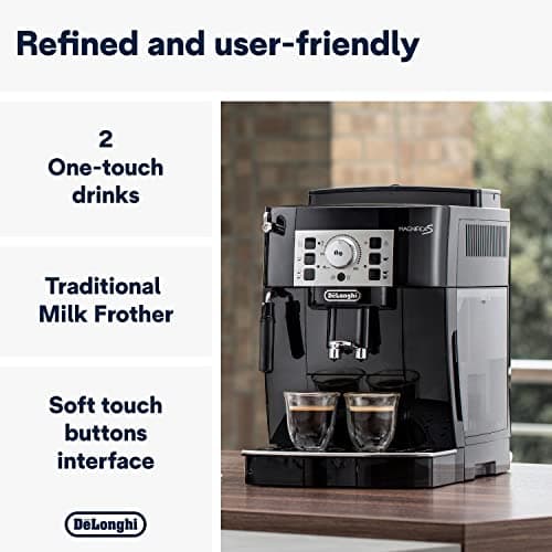 De'Longhi Magnifica S Automatic Espresso Machine with Milk Frother for Hot Coffee Drinks Recipes, Soft-Touch Control Panel, Black, ECAM22110B