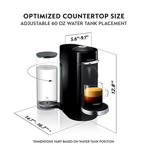 Nespresso VertuoPlus Deluxe Coffee and Espresso Machine Bundle with Aeroccino Milk Frother by De'Longhi, Black