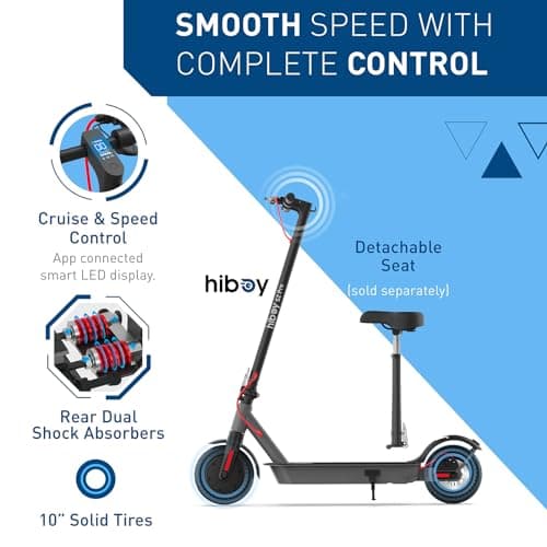 Hiboy S2/S2 Pro/S2 MAX Electric Scooter, 350-500W Motor, 8.5"-10" Solid Tires, 17-40.4 Miles Range, 19 Mph Folding Commuter Electric Scooter for Adults (Optional Seat)