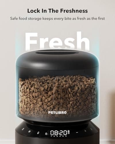 PETLIBRO Automatic Cat Feeder, Automatic Dog Food Dispenser with Freshness Preservation, Timed Pet Feeders for Dry Food, Up to 50 Portions 6 Meals Per Day, Granary Black