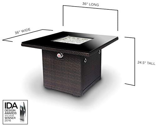 Outland Living 410 Series Fire Table – 36-Inch Outdoor Propane Gas Fire Pit Table with Tempered Glass Top & Arctic Ice Decorative Glass Rocks, Espresso Brown