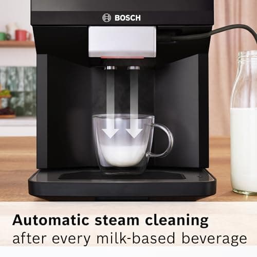 Bosch 500 Series Fully Automatic Espresso Machine – Touch Control Panel, Milk Hose, Ceramic Grinder, Uses Beans & Ground Coffee, 9 One-Touch Drinks, in Black TPU40109