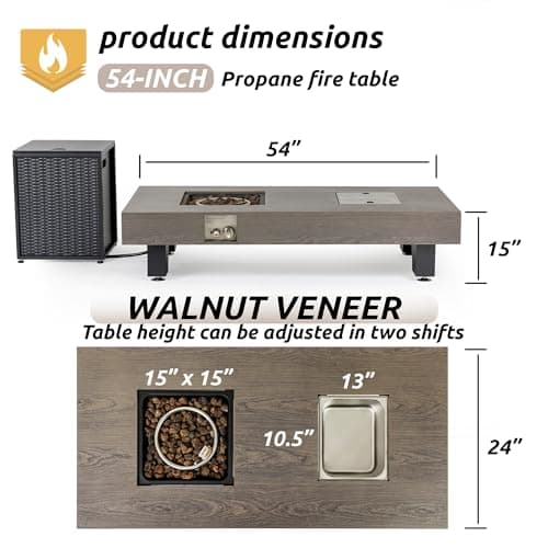 Propane Fire Pit,Outdoor Gas Fire Pit Table with Rain Cover,Rectangular Heater for Patio, Backyard, Deck,50,000BTU Outdoor Modern Patio Fire Pit (Wood, 54)
