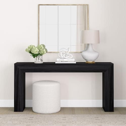 Plank+Beam Grand Console Table, 66 Inch Modern Solid Wood Sofa Table, Narrow Entryway Table for Hallway, Behind The Couch, Living Room, Foyer, Black Wirebrush