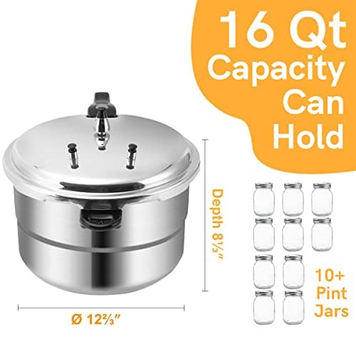 16 Quart Pressure Cooker, 10 Psi Induction Compatible Pressure Canner w/Stainless Steel Honeycomb Base, Heavy Gauge Aluminum, Quality Steamer Rack Included