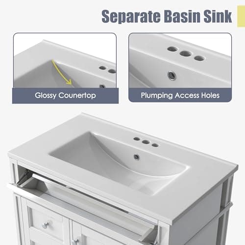 30'' Bathroom Vanity with Single Sink Combo, Modern Bathroom Storage Cabinet with 2 Drawers, 1 Pull Down Drawer and 1 Door, Freestanding Bathroom Vanities, Soft Closing, Solid Wood Frame