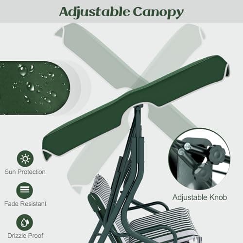 Tangkula 3 Person Porch Swing, Patio Swing with Removable Cushion & Powder-Coated Steel Frame, Outdoor Swing with Canopy for Porch, Backyard, Garden, Balcony (Green)