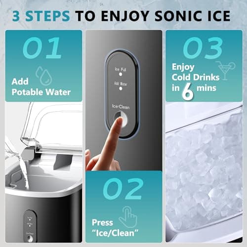 EUHOMY Nugget Ice Maker Countertop with Handle, Ready in 6 Mins, 34lbs Per Day, Removable Top Cover, Auto-Cleaning, Portable Sonic Ice Maker with Basket and Scoop, for Home/Party/RV/Camping (Black)