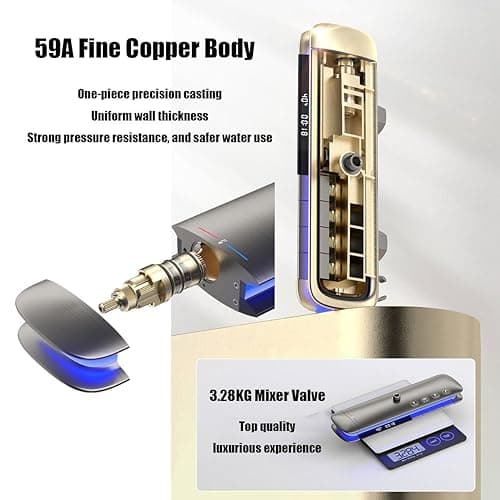 BEITH Thermostatic Shower System, 4 Piano Keys UFO Shower Faucet Set, 31x20cm Square Shower Set, Digital Display, 360° LED Ambient Light, Hydroelectric Power, with Bathtub Faucet (Gun Gray)
