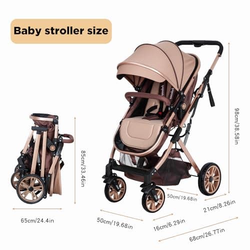 Baby Stroller Newborn Foldable Pushchair with Adjustable Canopy Folding High Landscape Infant Carriage, Anti-Shock Toddler Pushchair