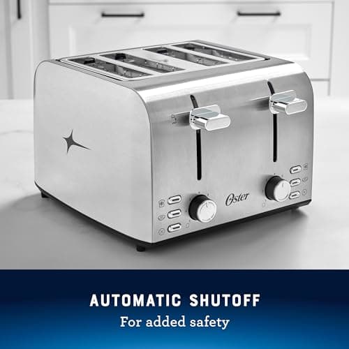 Oster 4 Slice Toaster, With 7 Browning Settings, Extra Wide Slots For Bagels and Special Breads, Removable Easy-to-Clean Crumb Tray, Cancel/Defrost/Bagel, Stainless Steel