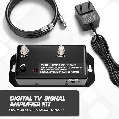 THE CIMPLE CO Antenna Amplifier, Digital TV Signal Booster, Adjustable Gain, 24 dB Distribution, NTSC, ATSC, FM, UHF, VHF, 1000 MHz, Includes RG6 Coaxial Cable