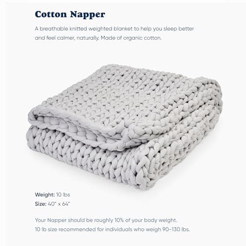 Bearaby Cotton Hand-Knit Weighted Blankets for Adults - Chunky Knit Blanket - Sustainable, Breathable, Organic, Cooling Weighted Blanket - Machine Washable (Moonstone Grey, 10 lbs, 40"x64")